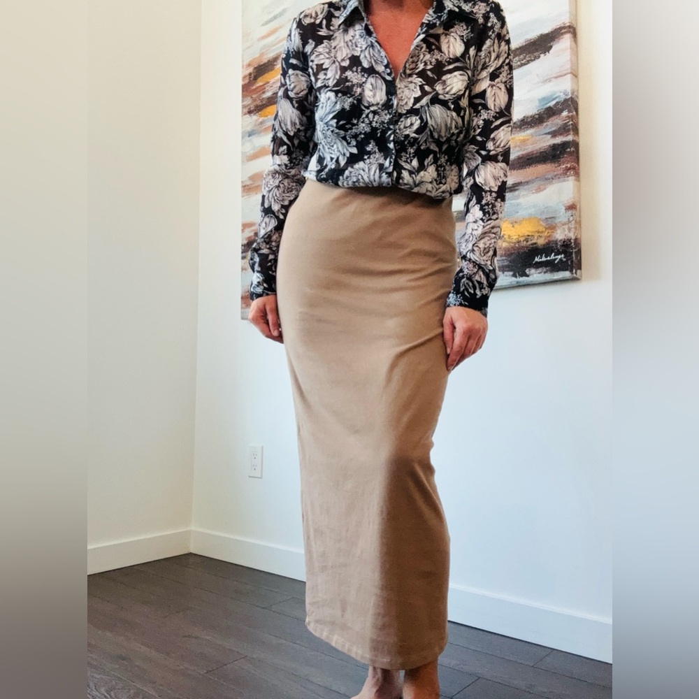 ZARA Tan Beige Jersey Knit Maxi Pencil Skirt Size Large